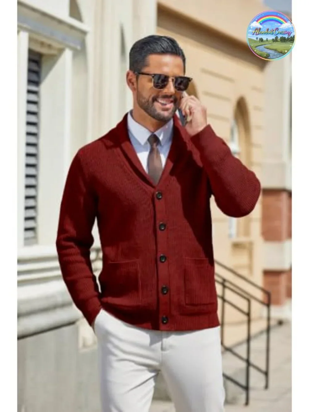 Mens Shawl Collar Cardigan Sweater Button Up Cable Knit with Pockets